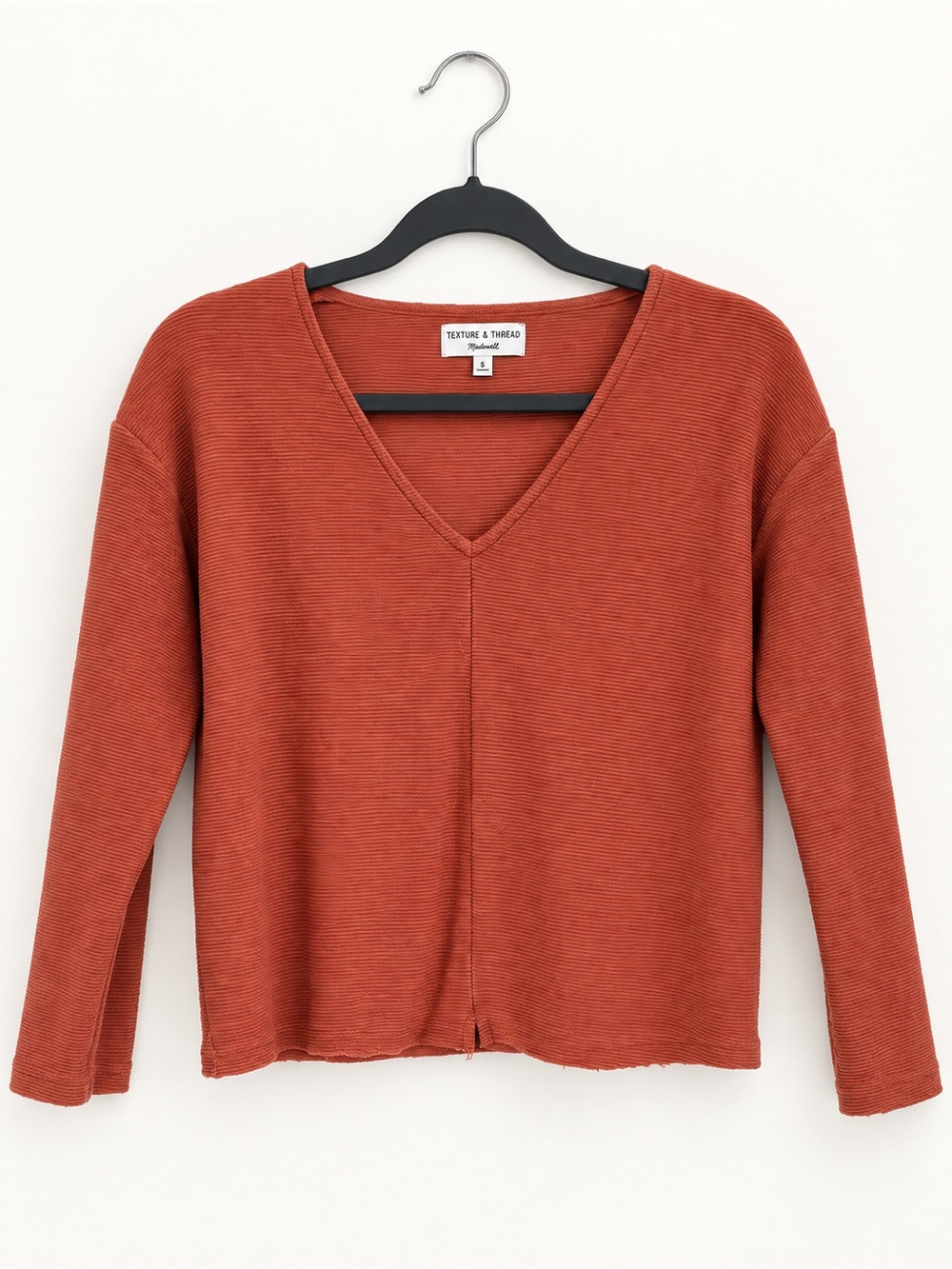 Madewell Texture & Thread Rust Ribbed V-Neck Cropped Top Medium - Picture 2 of 6